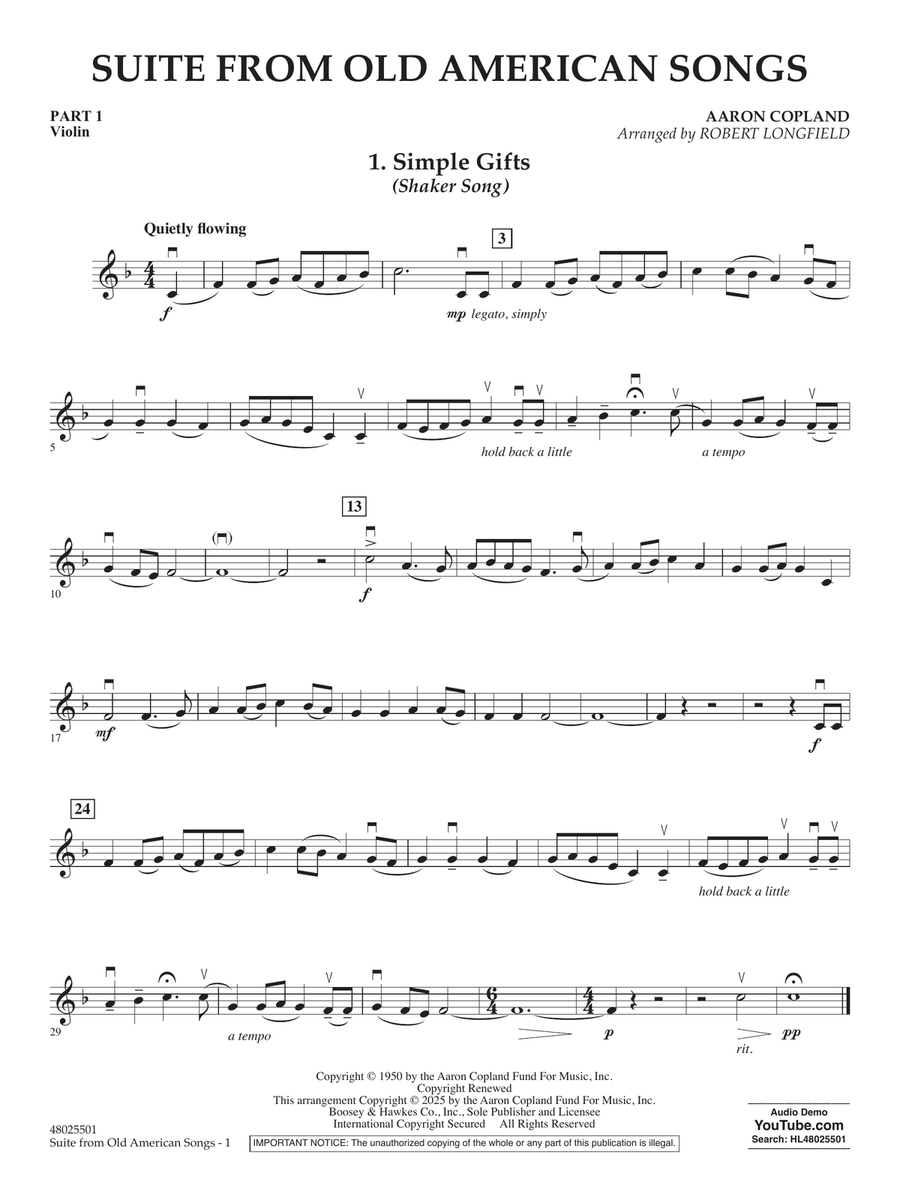 Suite from Old American Songs - Pt.1 - Violin Concert Band scores gallery preview page 1