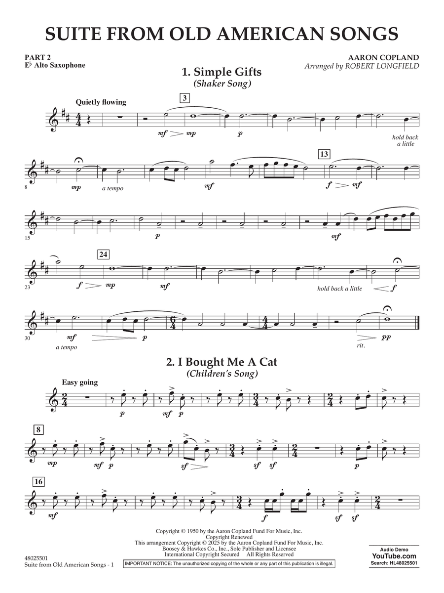 Suite from Old American Songs - Pt.2 - Eb Alto Saxophone Concert Band scores gallery preview page 1