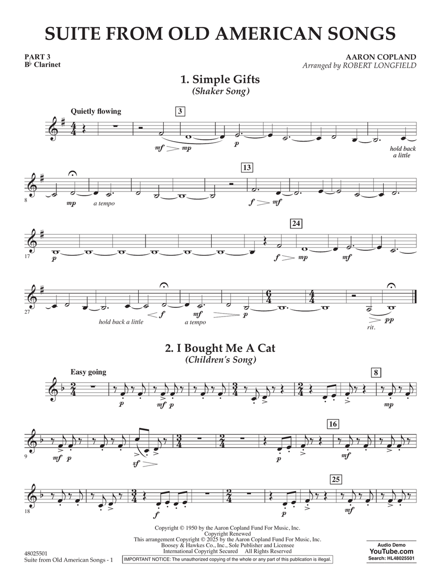 Suite from Old American Songs - Pt.3 - Bb Clarinet Concert Band scores gallery preview page 1