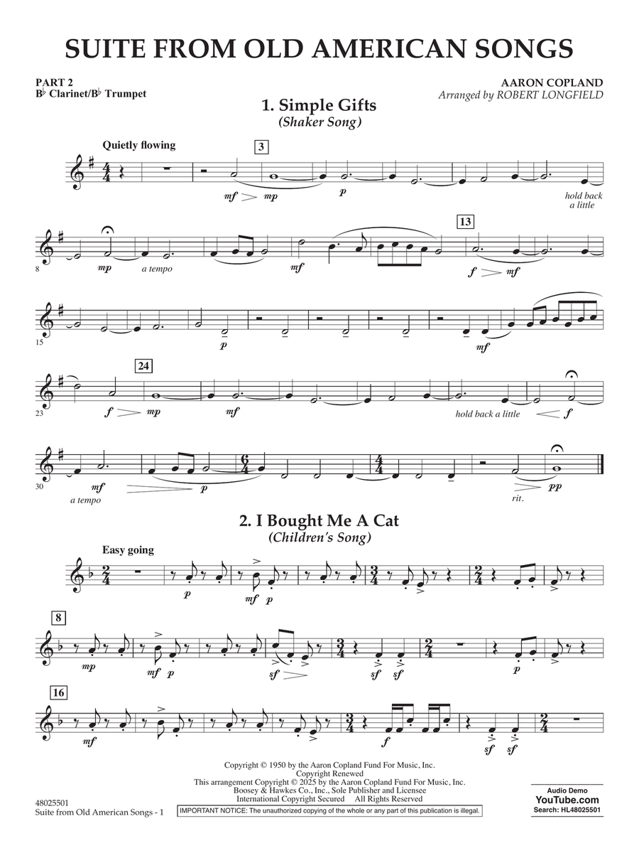 Suite from Old American Songs - Pt.2 - Bb Clarinet/Bb Trumpet Concert Band scores gallery preview page 1