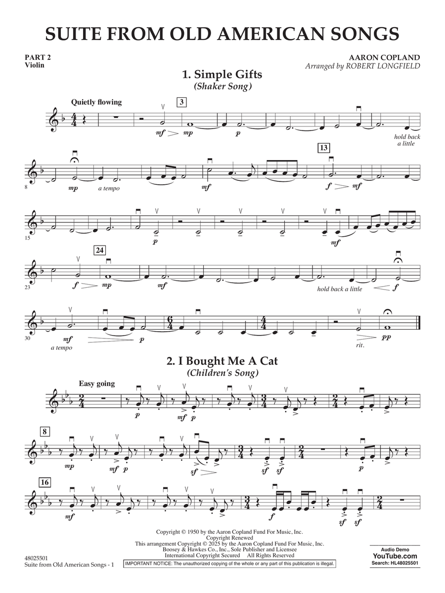 Suite from Old American Songs - Pt.2 - Violin Concert Band scores gallery preview page 1