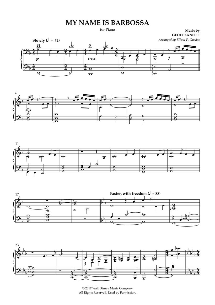 My Name Is Barbossa My Name Is Barbossa Piano Solo scores gallery preview page 1