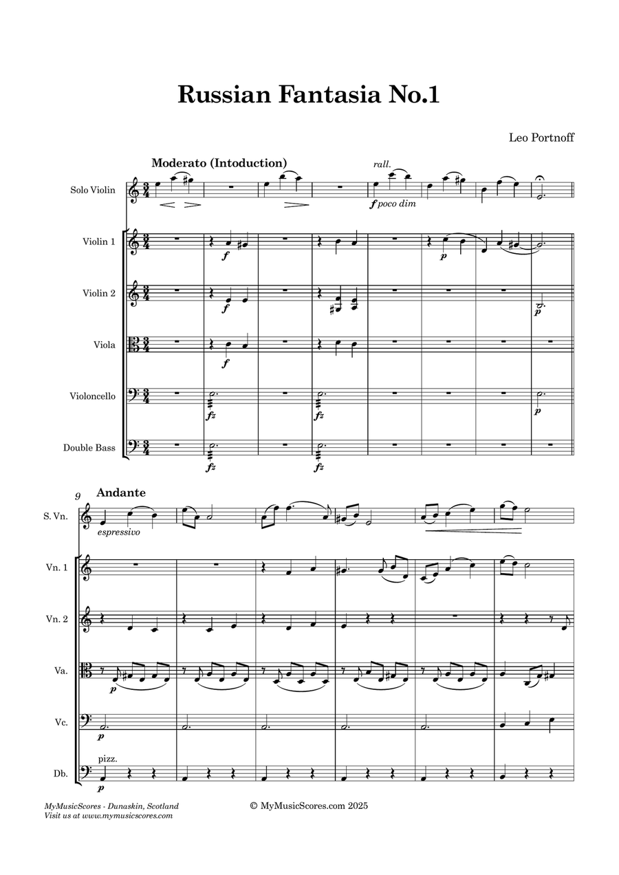 Portnoff Fantasia No. 1 for Violin and String Orchestra String Orchestra scores gallery preview page 2
