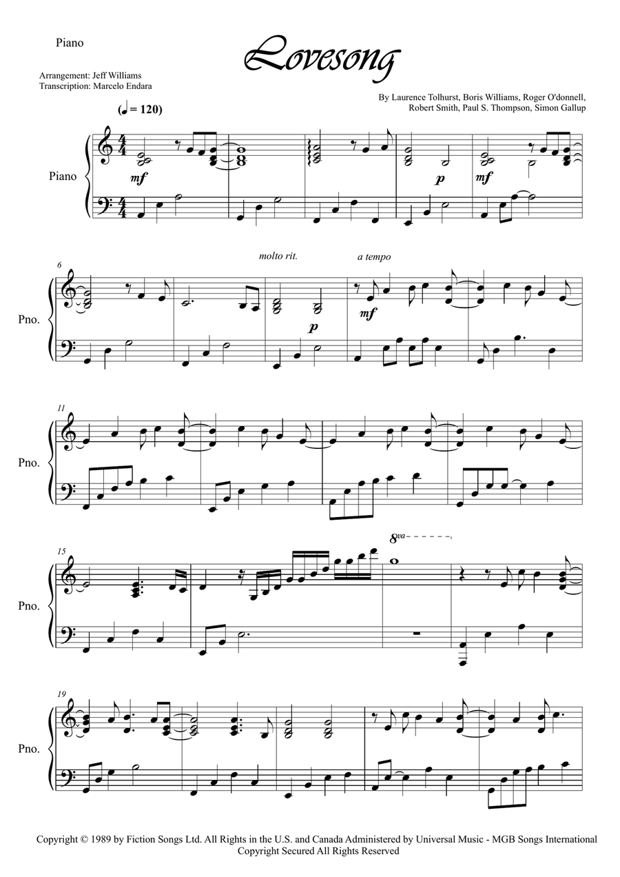 Lovesong Lovesong Piano Solo scores gallery preview page 1
