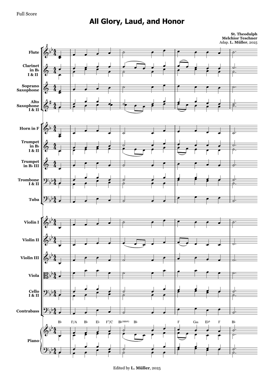All Glory, Laud, and Honor - for Beginner Orchestra with chords Large Ensemble scores gallery preview page 1