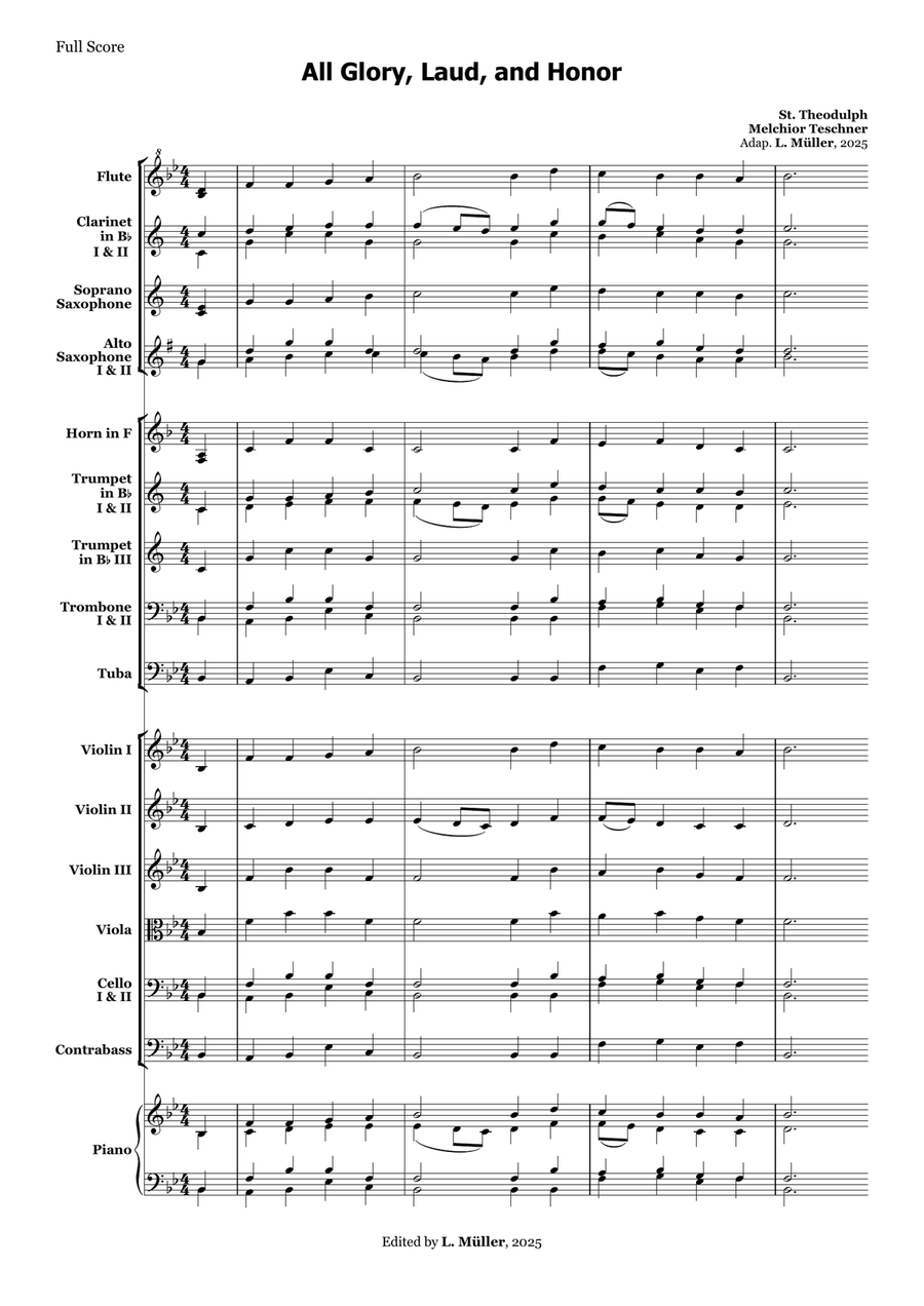 All Glory, Laud, and Honor - for Beginner Orchestra Large Ensemble scores gallery preview page 1