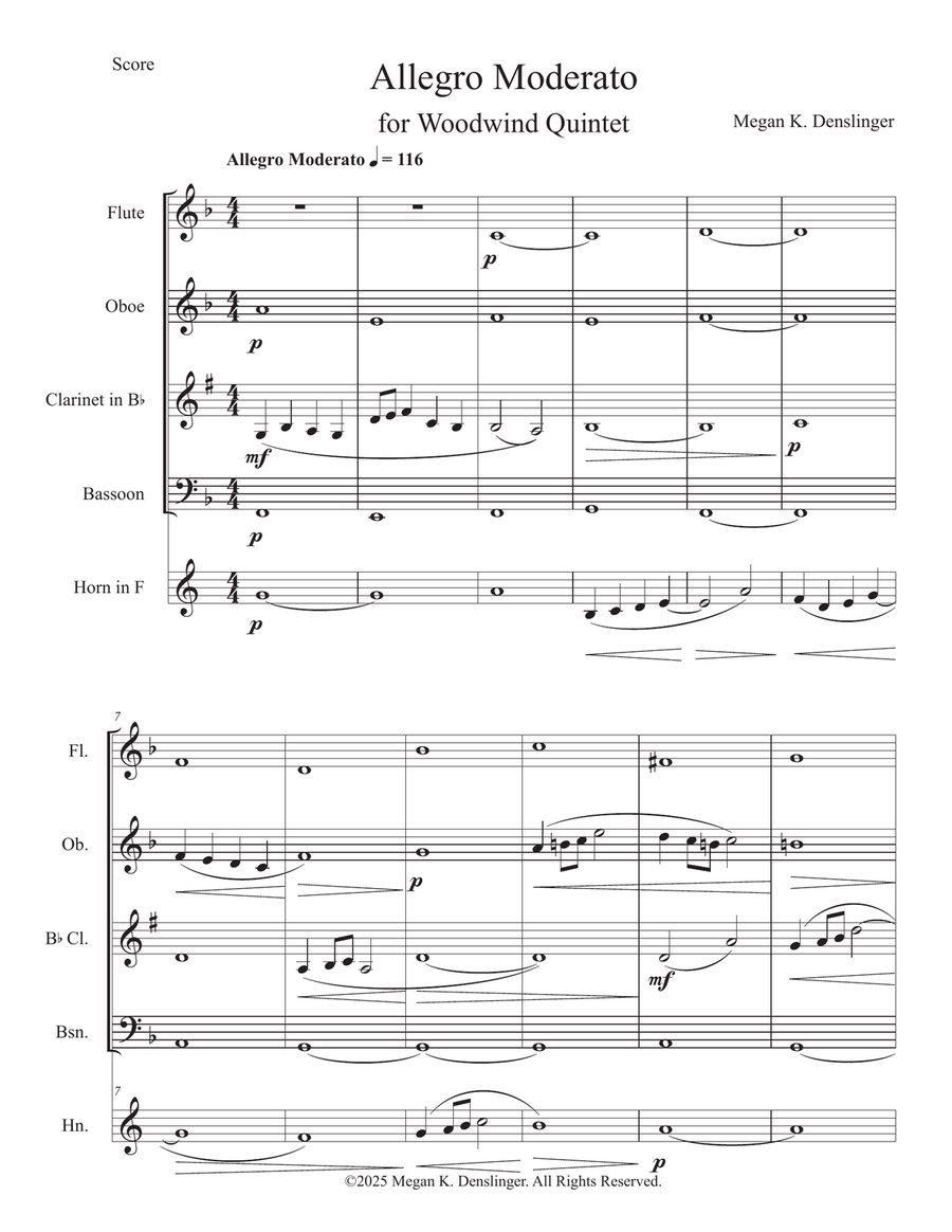Allegro Moderato for Woodwind Quintet Woodwind Quintet scores gallery preview page 3