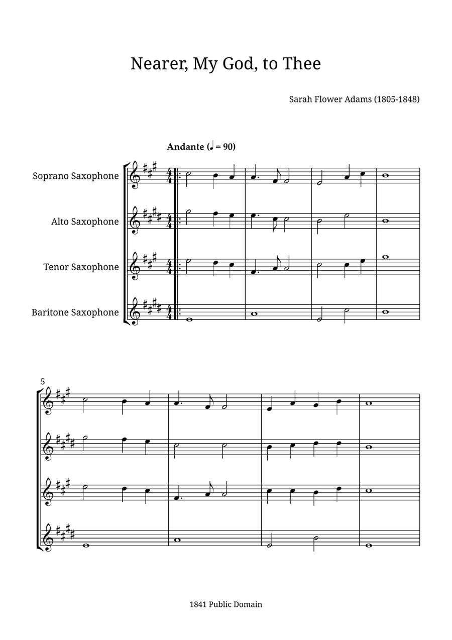 Nearer, My God, to Thee Nearer, My God, to Thee Saxophone Quartet scores gallery preview page 1