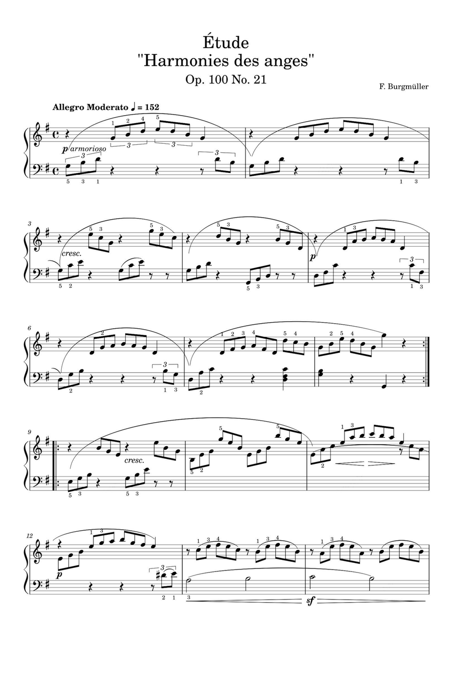 Étude Op. 100 No. 21 Harmony of Angels - Friedrich Burgmüller Piano Solo scores gallery preview page 1