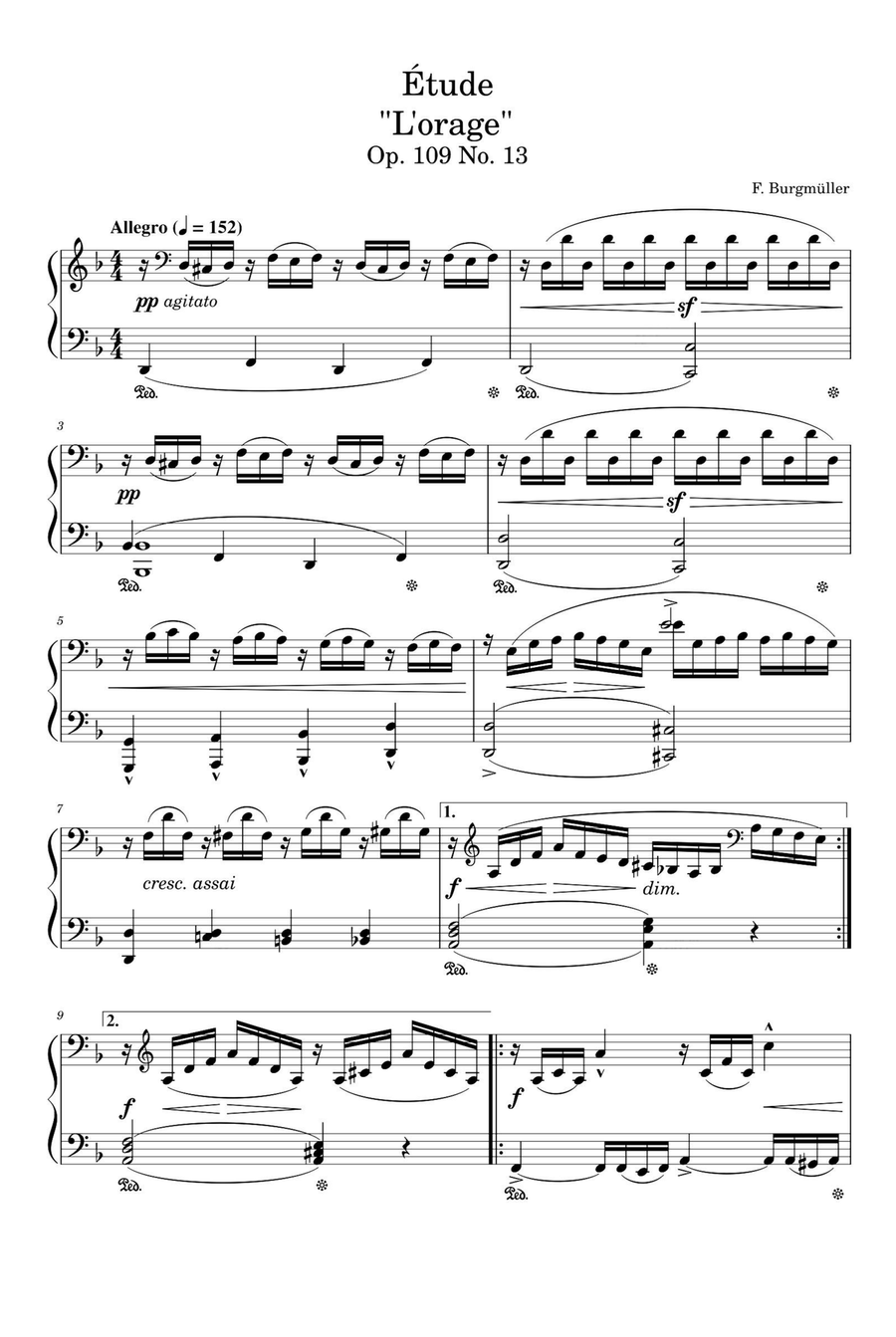 Étude Op. 109 No. 13 L'orage - Friedrich Burgmüller Piano Solo scores gallery preview page 1