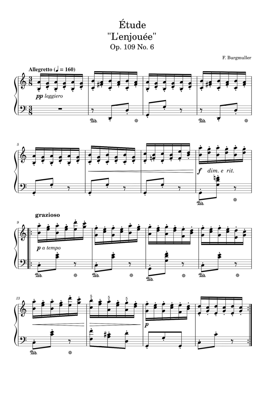 Étude Op. 109 No. 6 L'enjouée - Friedrich Burgmüller Piano Solo scores gallery preview page 1