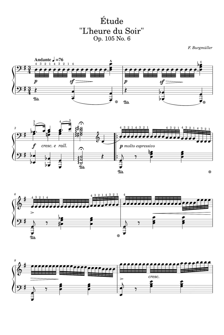 Étude Op. 105 No. 6 L'heure du Soir - Friedrich Burgmüller Piano Solo scores gallery preview page 1