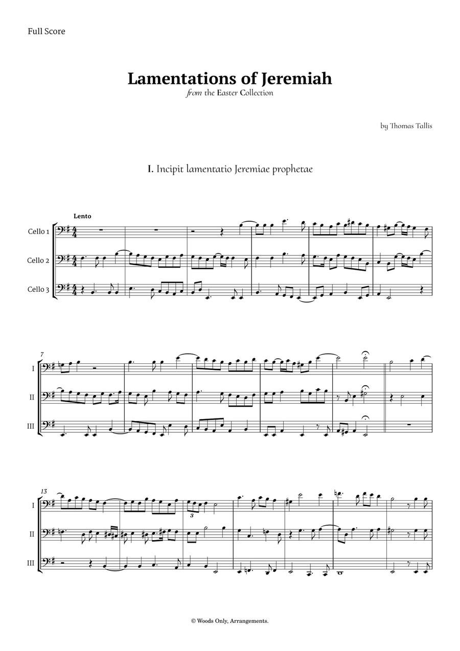 Lamentations of Jeremiah by Thomas Tallis for Violoncello Trio String Trio scores gallery preview page 1