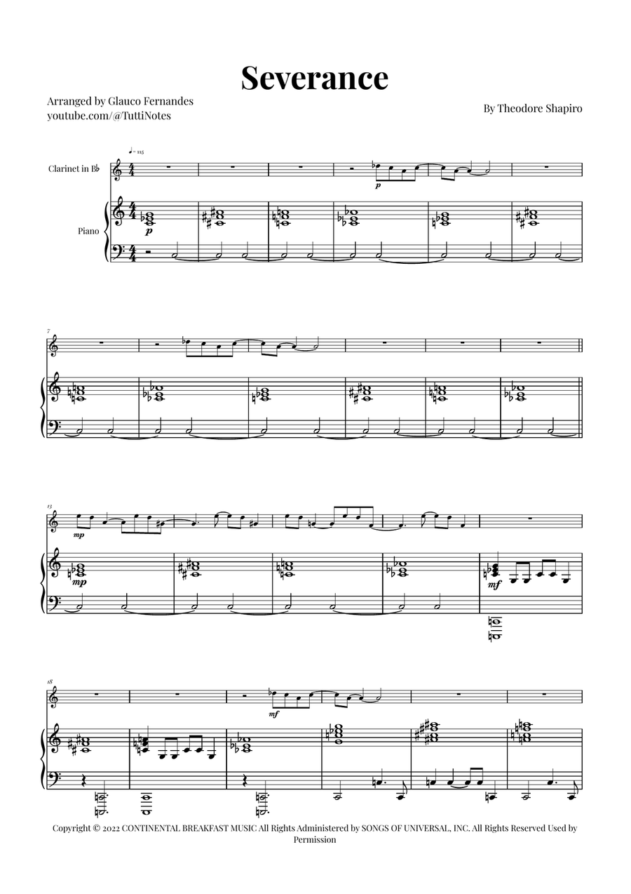 Severance - Main Title Theme B-Flat Clarinet scores gallery preview page 1
