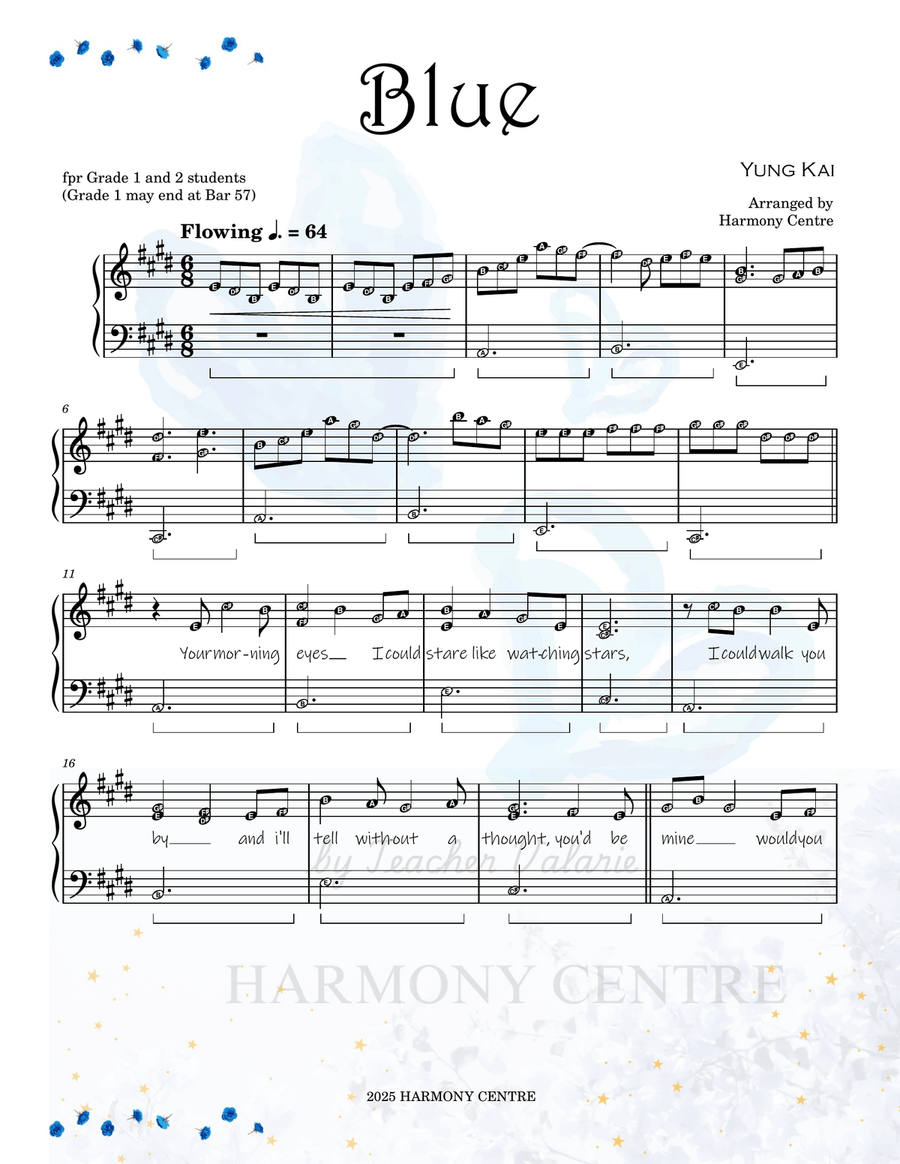 Blue Yung Kai for Piano Grade 1 Piano Sheet Music with note names Easy Piano scores gallery preview page 1