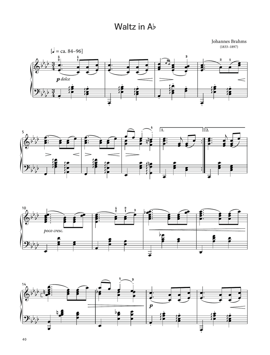 Waltz in A‑flat, Op. 39 No. 15 (LCME Piano 2018 Grade 6 List B) Piano Solo scores gallery preview page 1