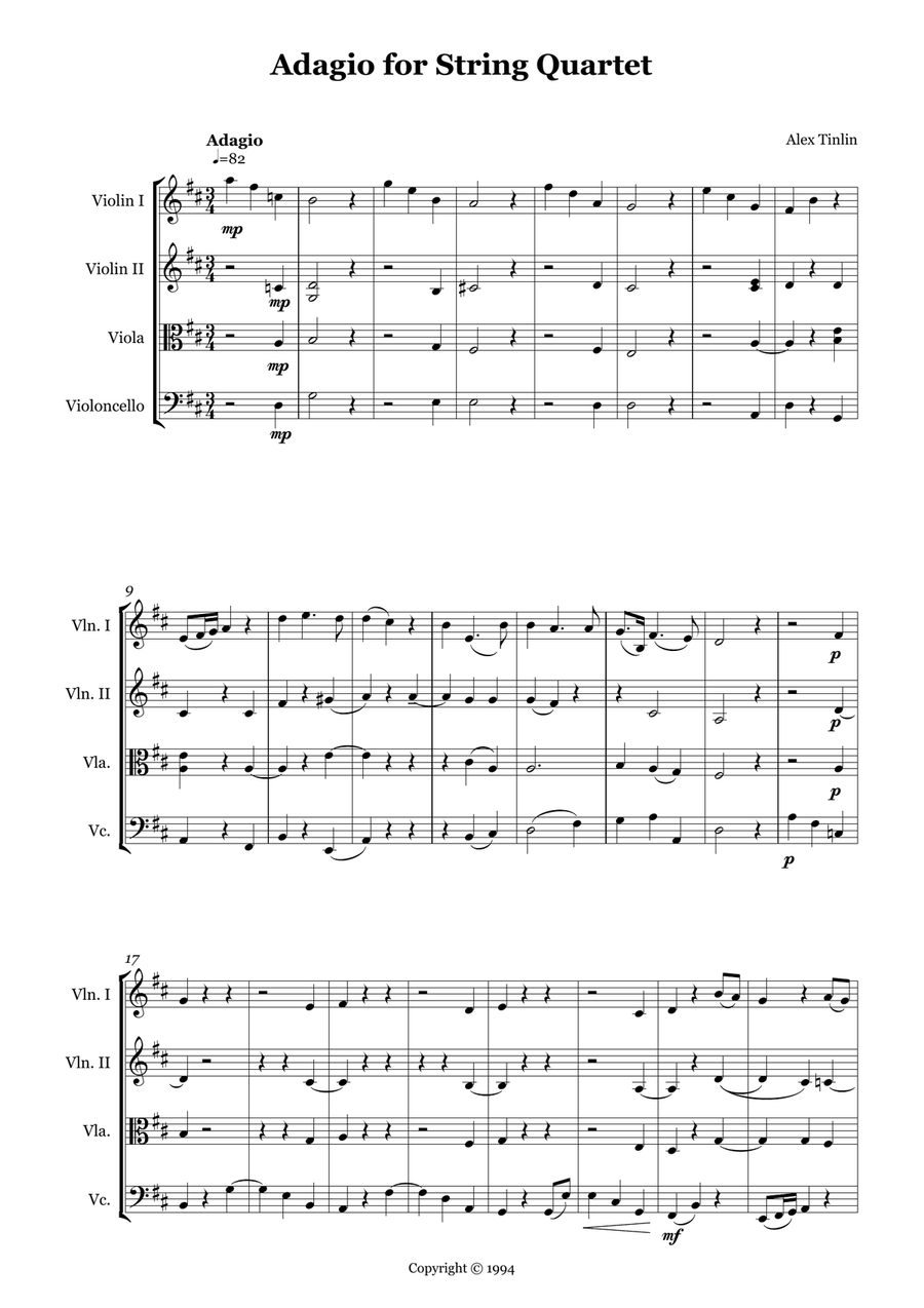 Adagio for String Quartet String Quartet scores gallery preview page 2