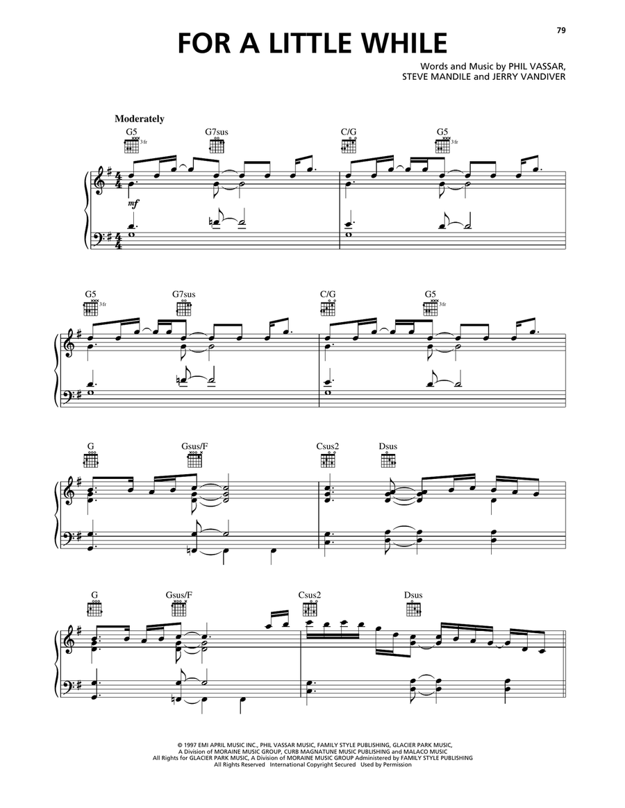 For A Little While For A Little While Piano, Vocal, Guitar scores gallery preview page 1