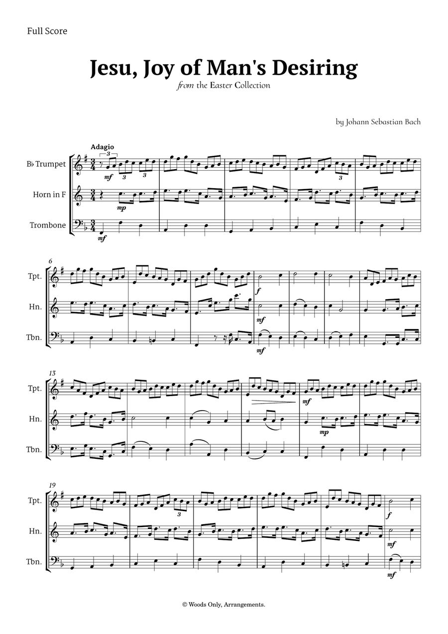 Jesu, Joy of Man's Desiring by Bach for Brass Trio Brass Trio scores gallery preview page 1