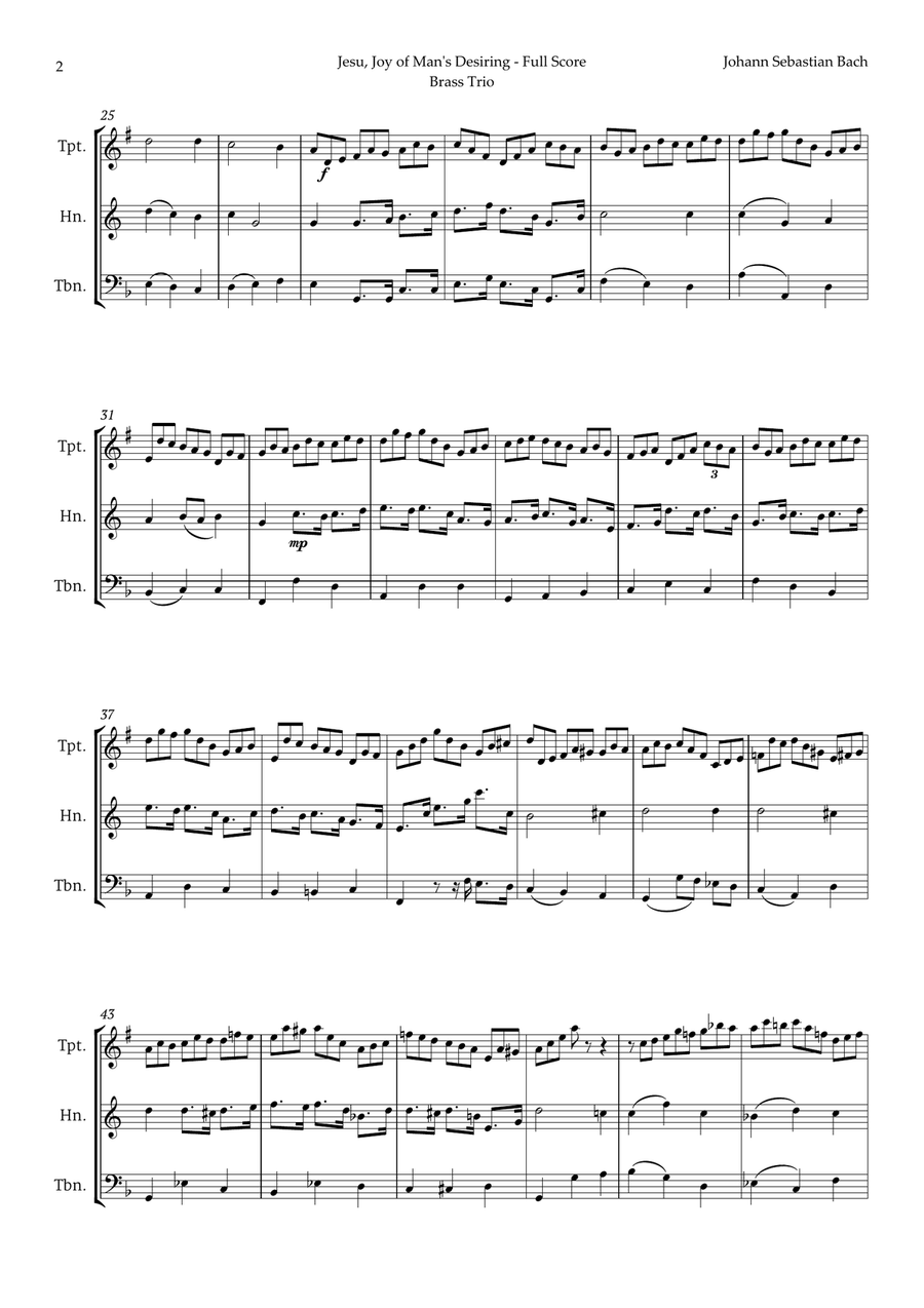 Jesu, Joy of Man's Desiring by Bach for Brass Trio Brass Trio scores gallery preview page 2
