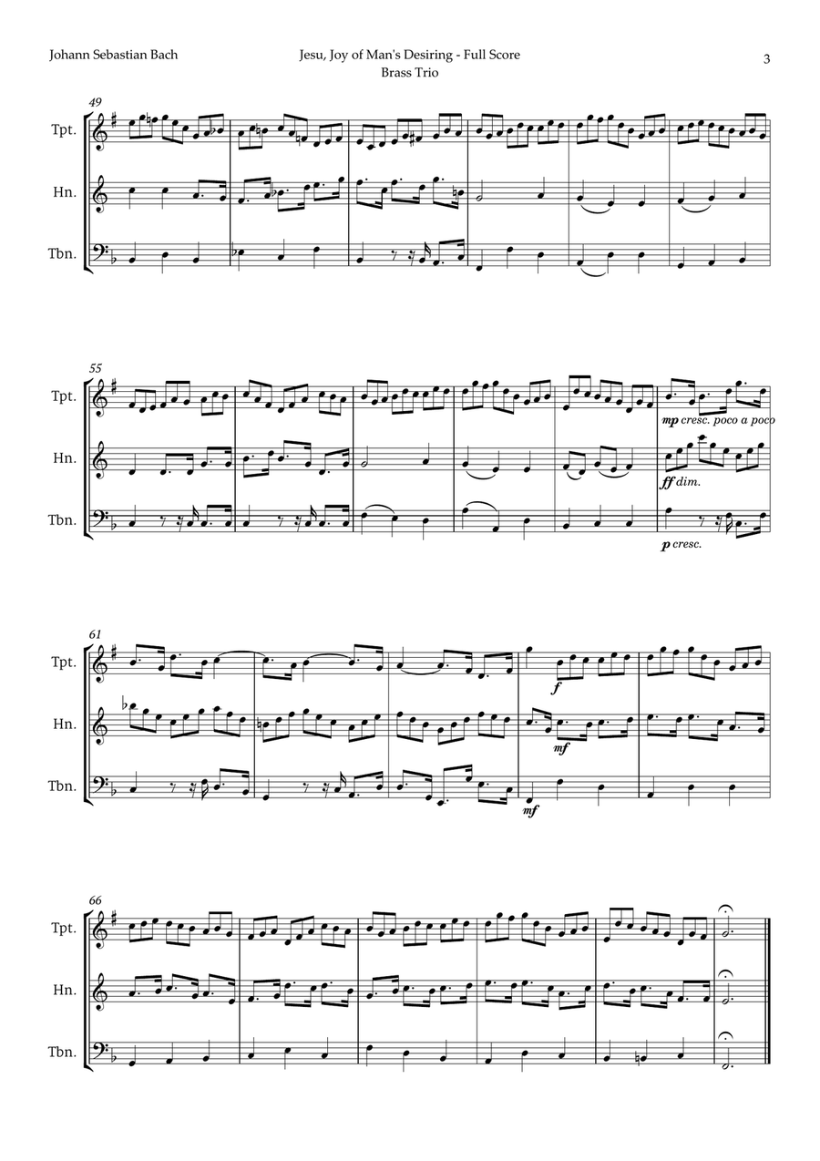 Jesu, Joy of Man's Desiring by Bach for Brass Trio Brass Trio scores gallery preview page 3