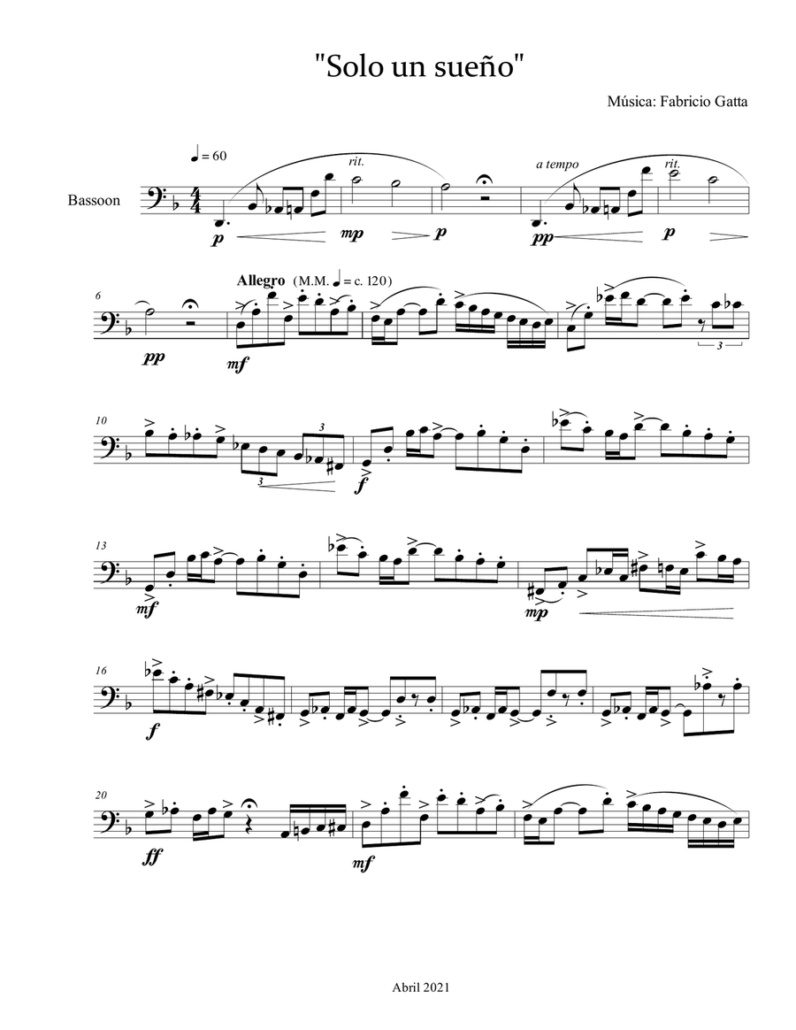 Solo un sueño Bassoon Solo scores gallery preview page 1