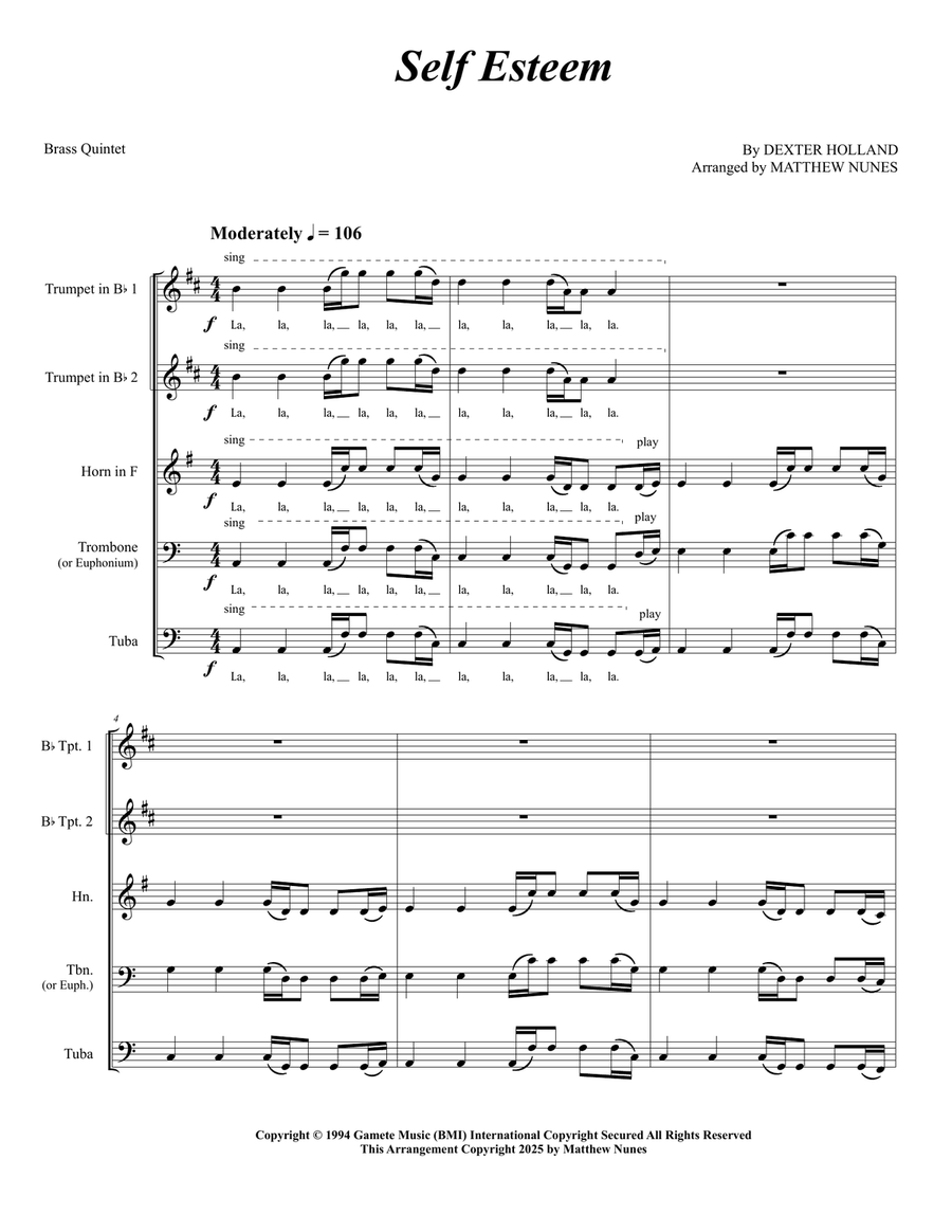 Self Esteem Self Esteem Brass Quintet scores gallery preview page 1