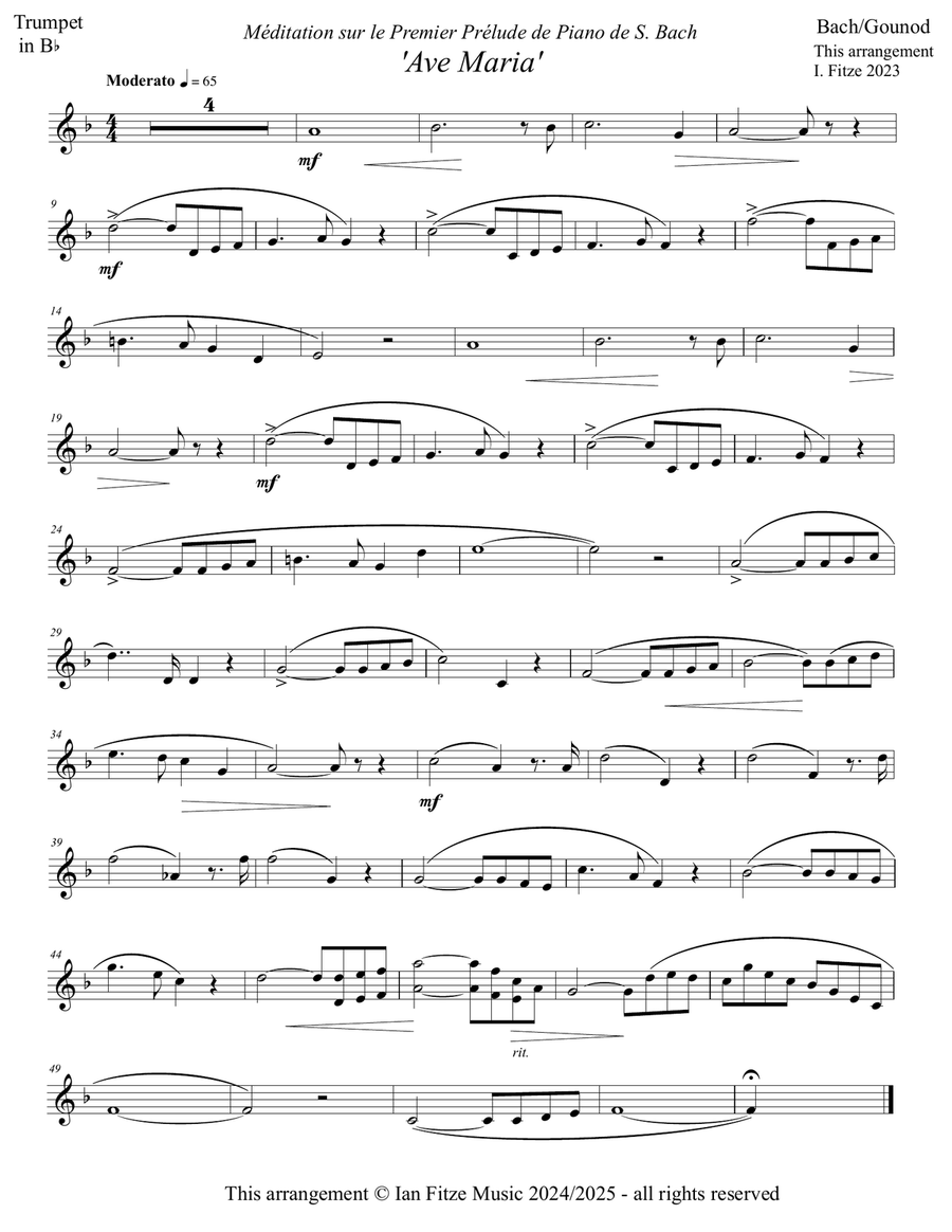 Prelude #1 in C Major/Ave Maria B-Flat Trumpet scores gallery preview page 2