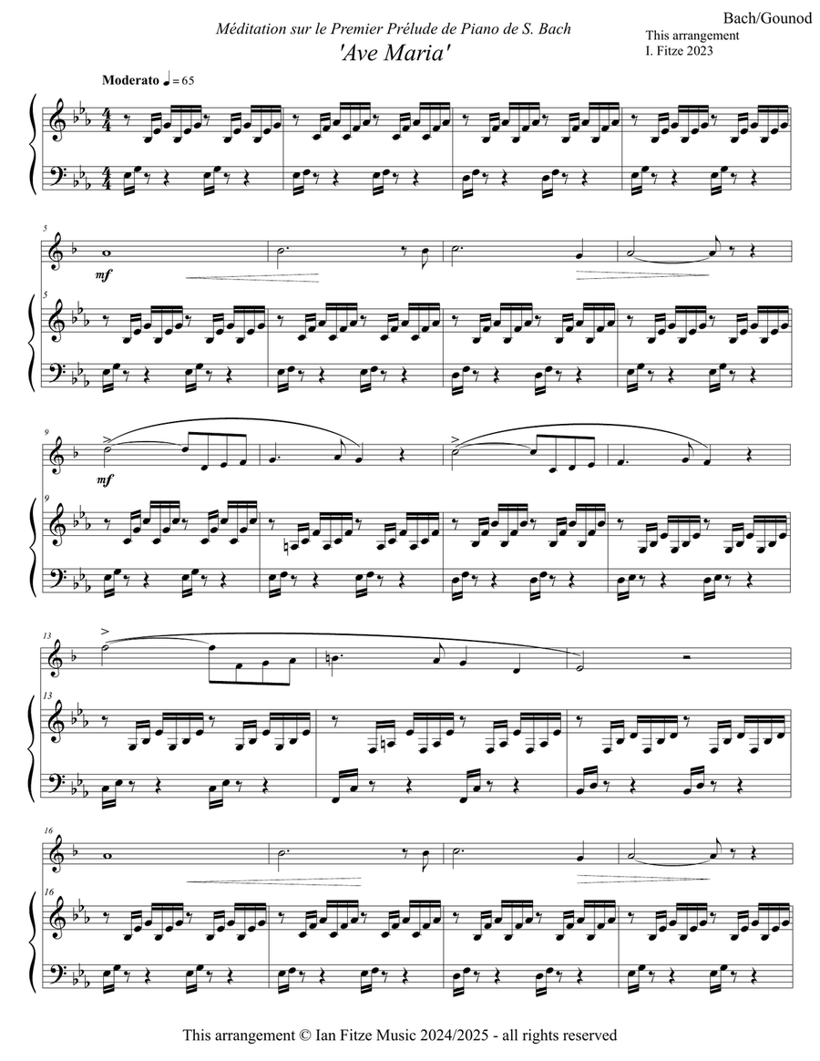 Prelude #1 in C Major/Ave Maria B-Flat Trumpet scores gallery preview page 3
