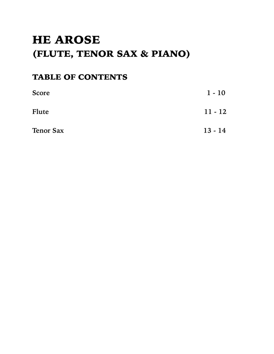 He Arose (Trio for Flute, Tenor Sax and Piano) Small Ensemble scores gallery preview page 4