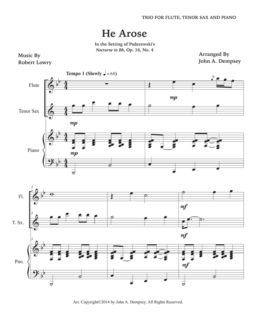 He Arose (Trio for Flute, Tenor Sax and Piano) Small Ensemble scores gallery preview page 5