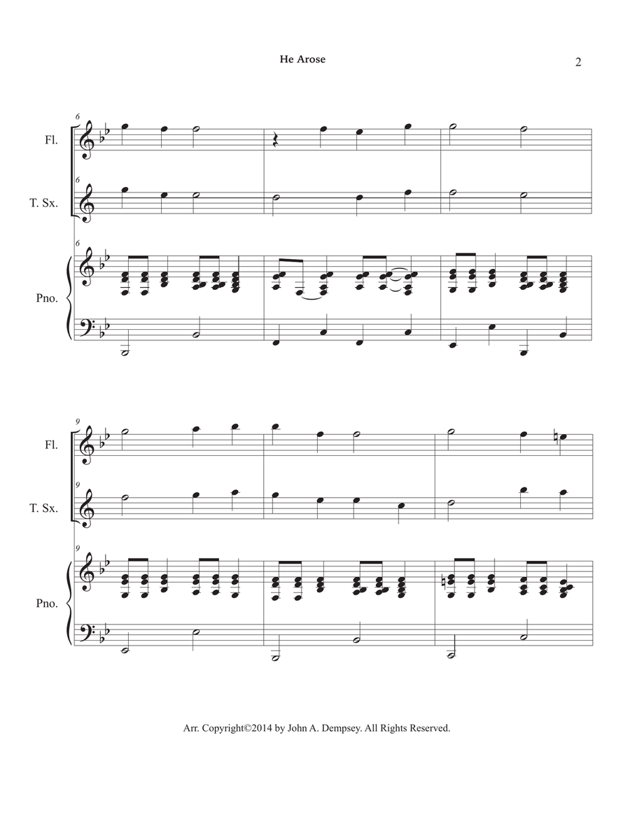 He Arose (Trio for Flute, Tenor Sax and Piano) Small Ensemble scores gallery preview page 6