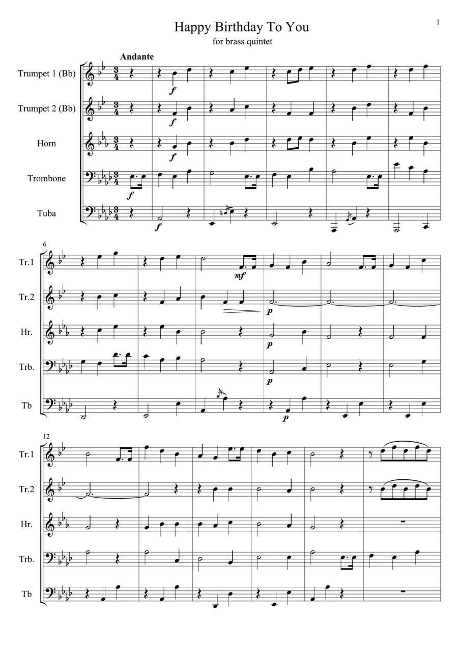 Happy Birthday Happy Birthday Brass Quintet scores gallery preview page 1