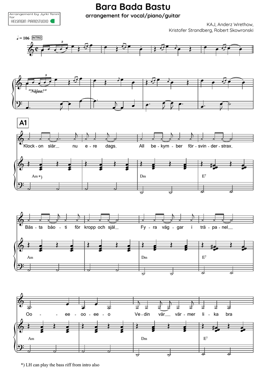 Bara Bada Bastu Piano, Vocal scores gallery preview page 1
