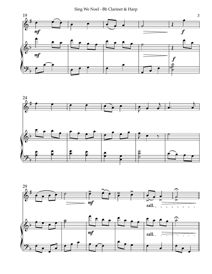 Sing We Noel, Duet for Bb Clarinet & Harp Small Ensemble scores gallery preview page 3