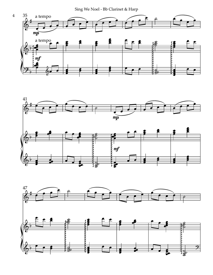 Sing We Noel, Duet for Bb Clarinet & Harp Small Ensemble scores gallery preview page 4