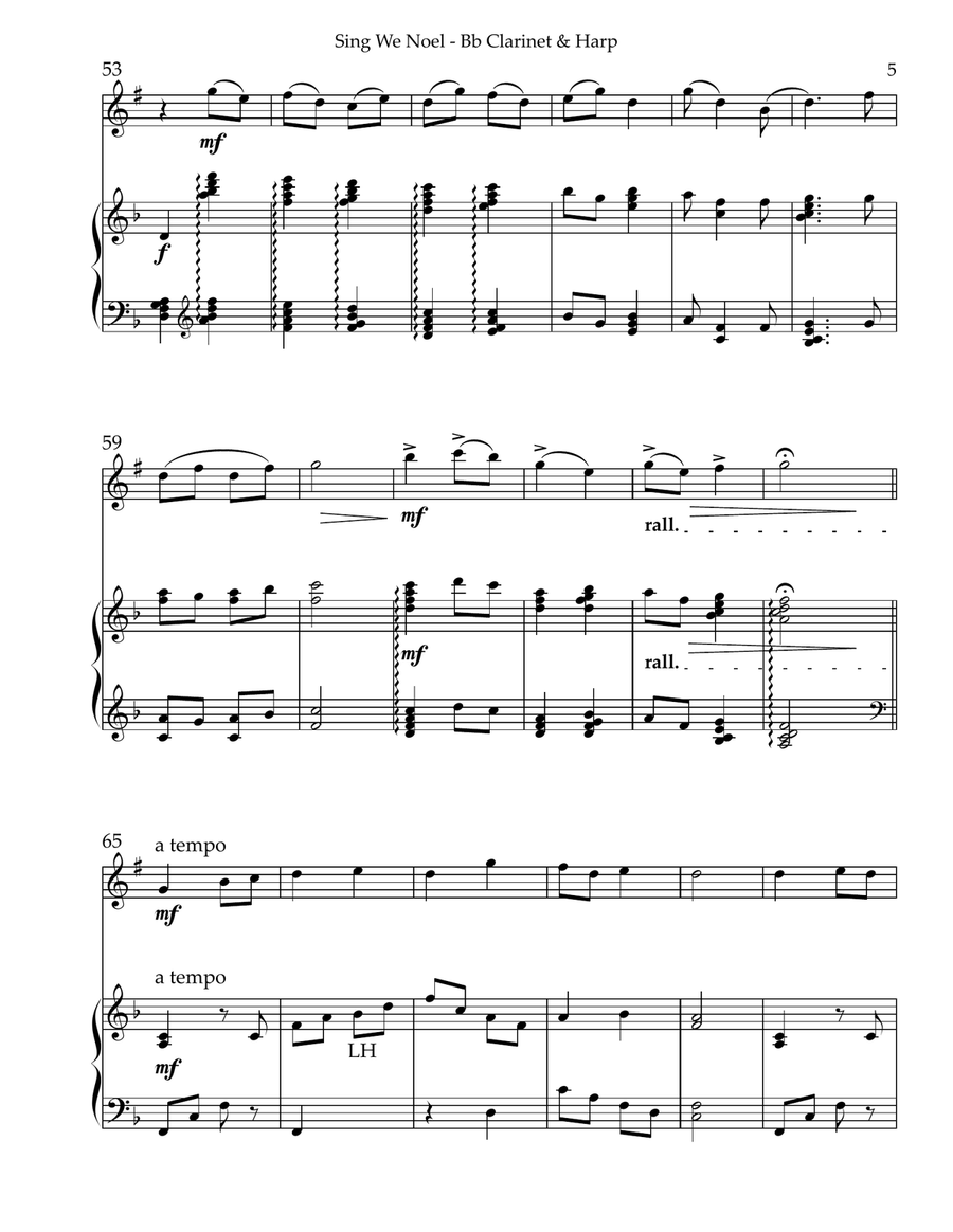 Sing We Noel, Duet for Bb Clarinet & Harp Small Ensemble scores gallery preview page 5
