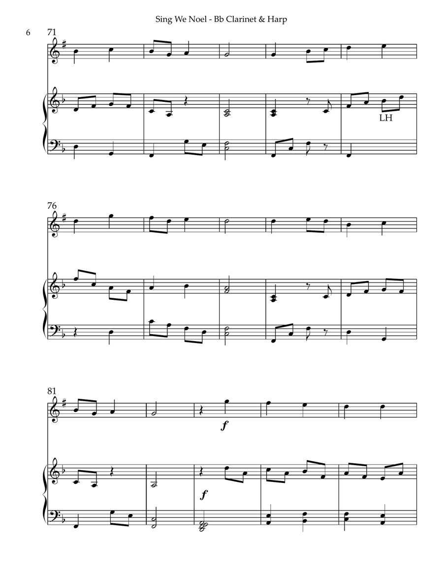 Sing We Noel, Duet for Bb Clarinet & Harp Small Ensemble scores gallery preview page 6