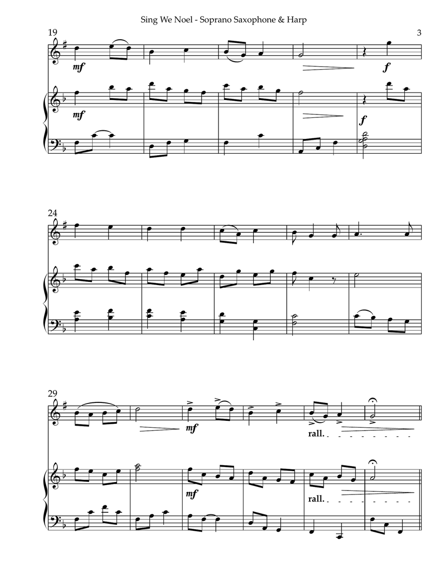 Sing We Noel, Duet for Bb Soprano Saxophone & Harp Small Ensemble scores gallery preview page 3