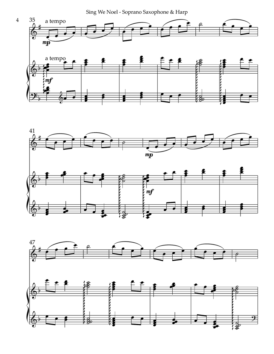 Sing We Noel, Duet for Bb Soprano Saxophone & Harp Small Ensemble scores gallery preview page 4