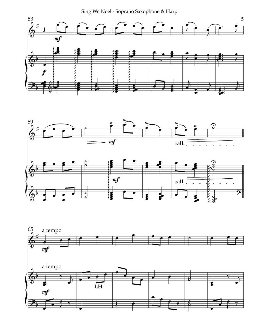 Sing We Noel, Duet for Bb Soprano Saxophone & Harp Small Ensemble scores gallery preview page 5