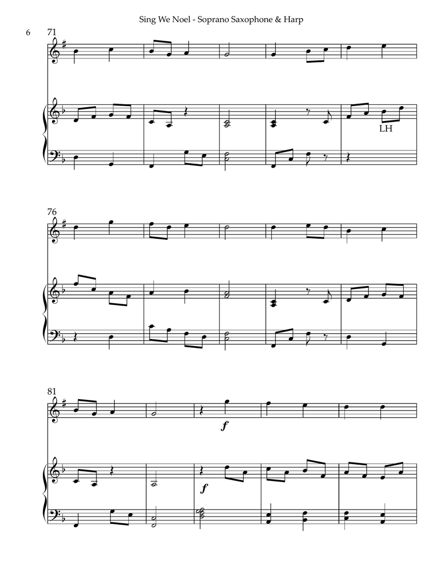 Sing We Noel, Duet for Bb Soprano Saxophone & Harp Small Ensemble scores gallery preview page 6