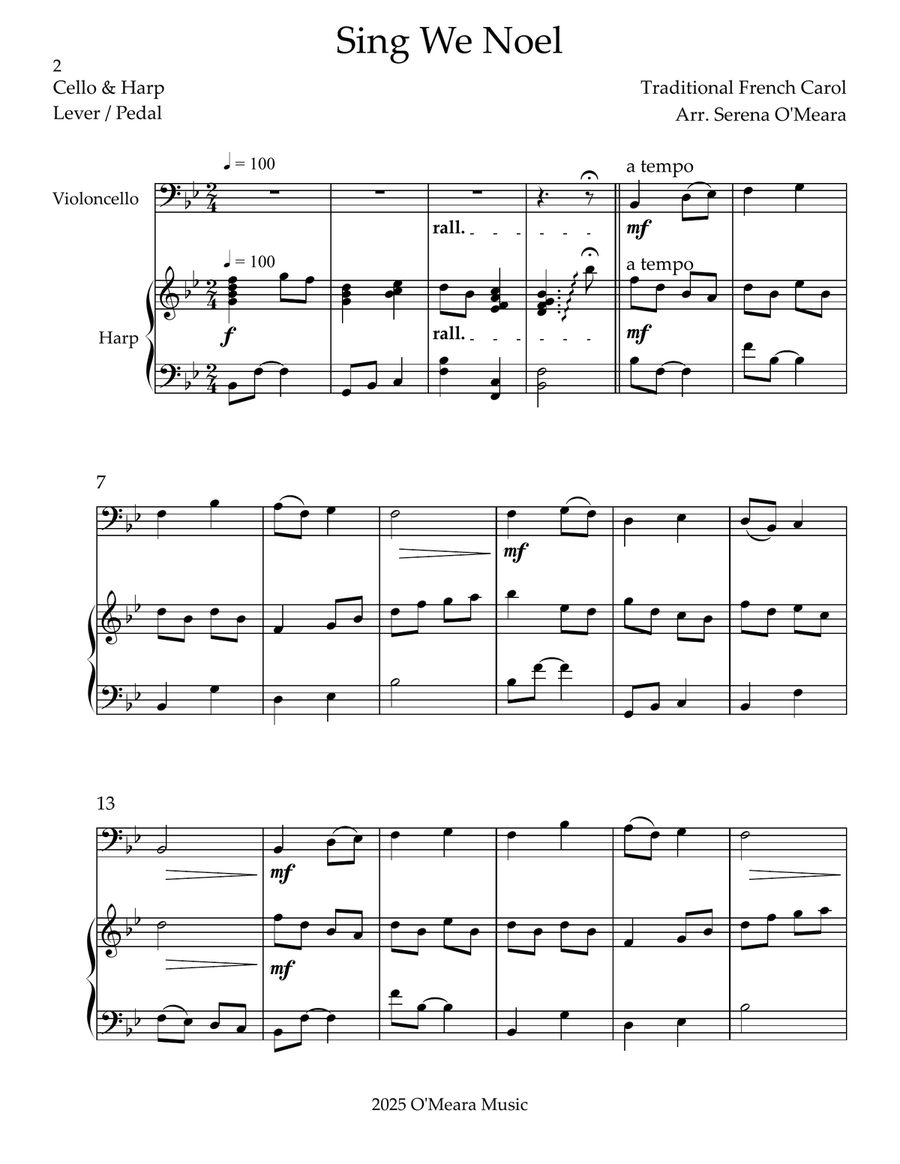 Sing We Noel, Duet for Cello & Harp String Duet scores gallery preview page 2
