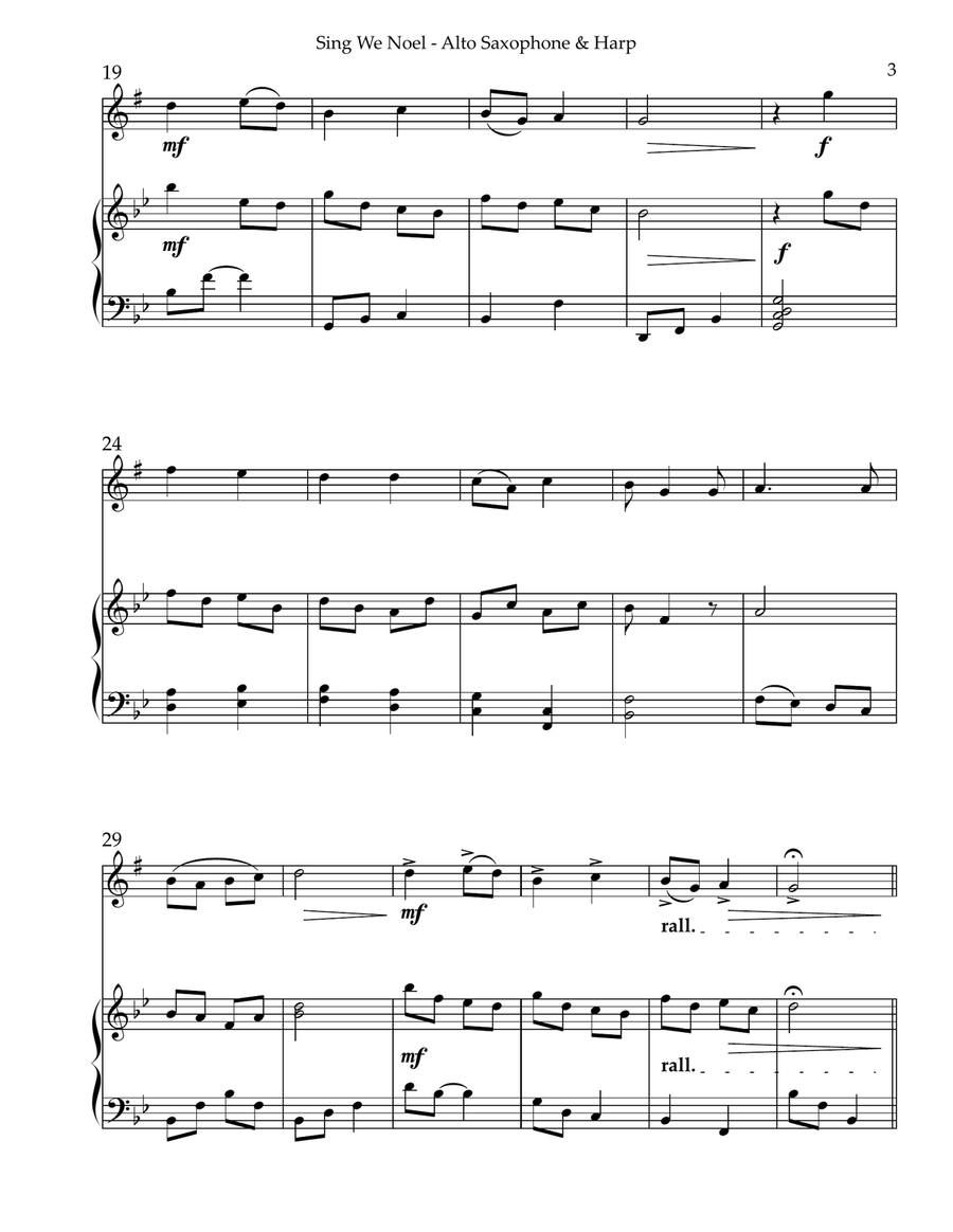 Sing We Noel, Duet for Eb Alto Saxophone & Harp Small Ensemble scores gallery preview page 3