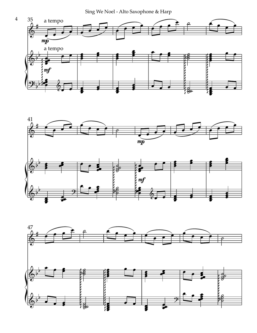 Sing We Noel, Duet for Eb Alto Saxophone & Harp Small Ensemble scores gallery preview page 4