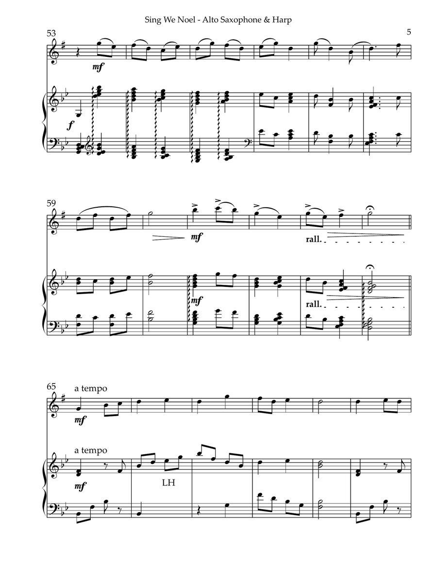 Sing We Noel, Duet for Eb Alto Saxophone & Harp Small Ensemble scores gallery preview page 5
