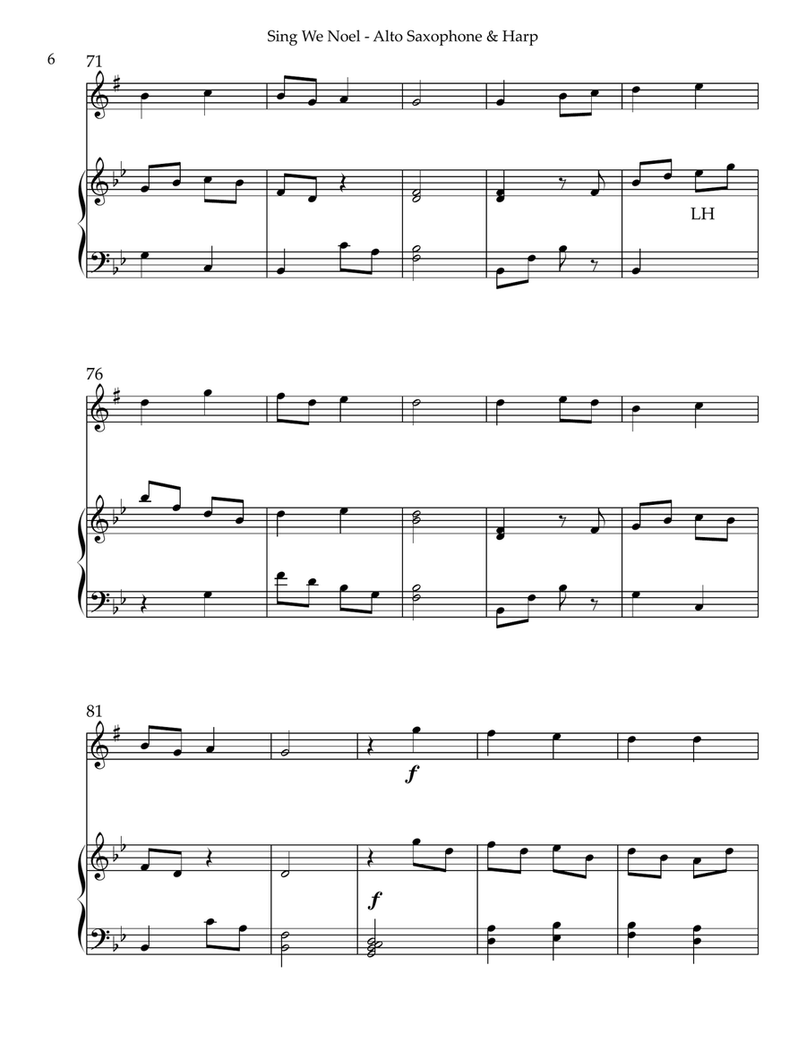 Sing We Noel, Duet for Eb Alto Saxophone & Harp Small Ensemble scores gallery preview page 6