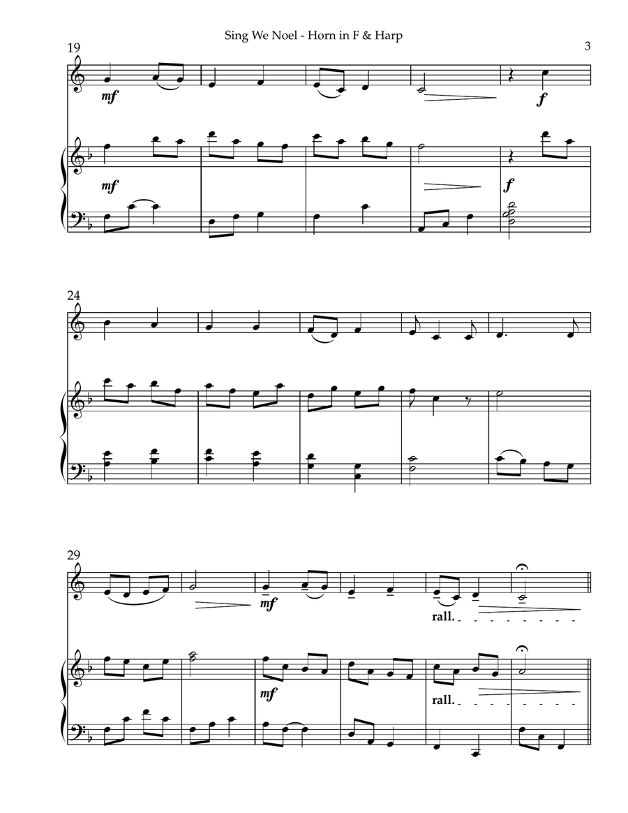 Sing We Noel, Duet for Horn in F & Harp Small Ensemble scores gallery preview page 3