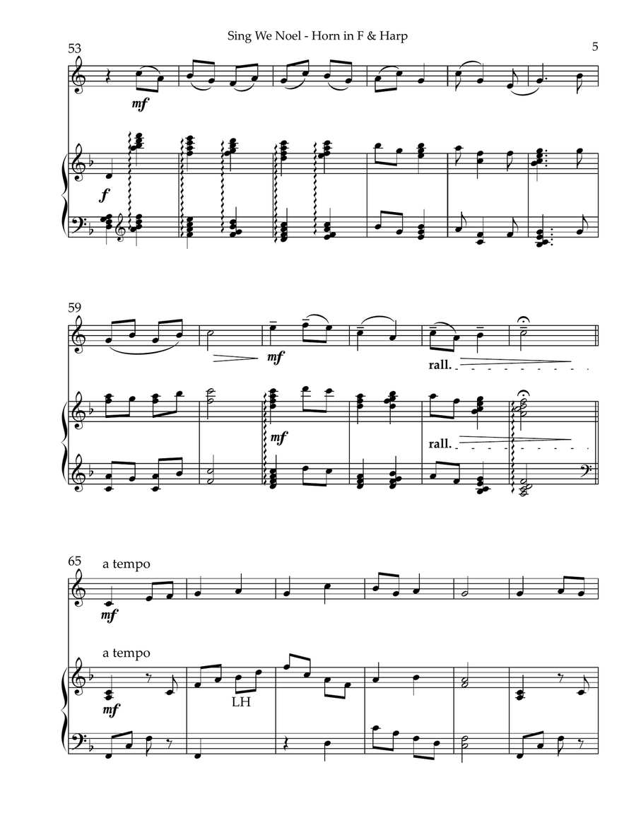 Sing We Noel, Duet for Horn in F & Harp Small Ensemble scores gallery preview page 5