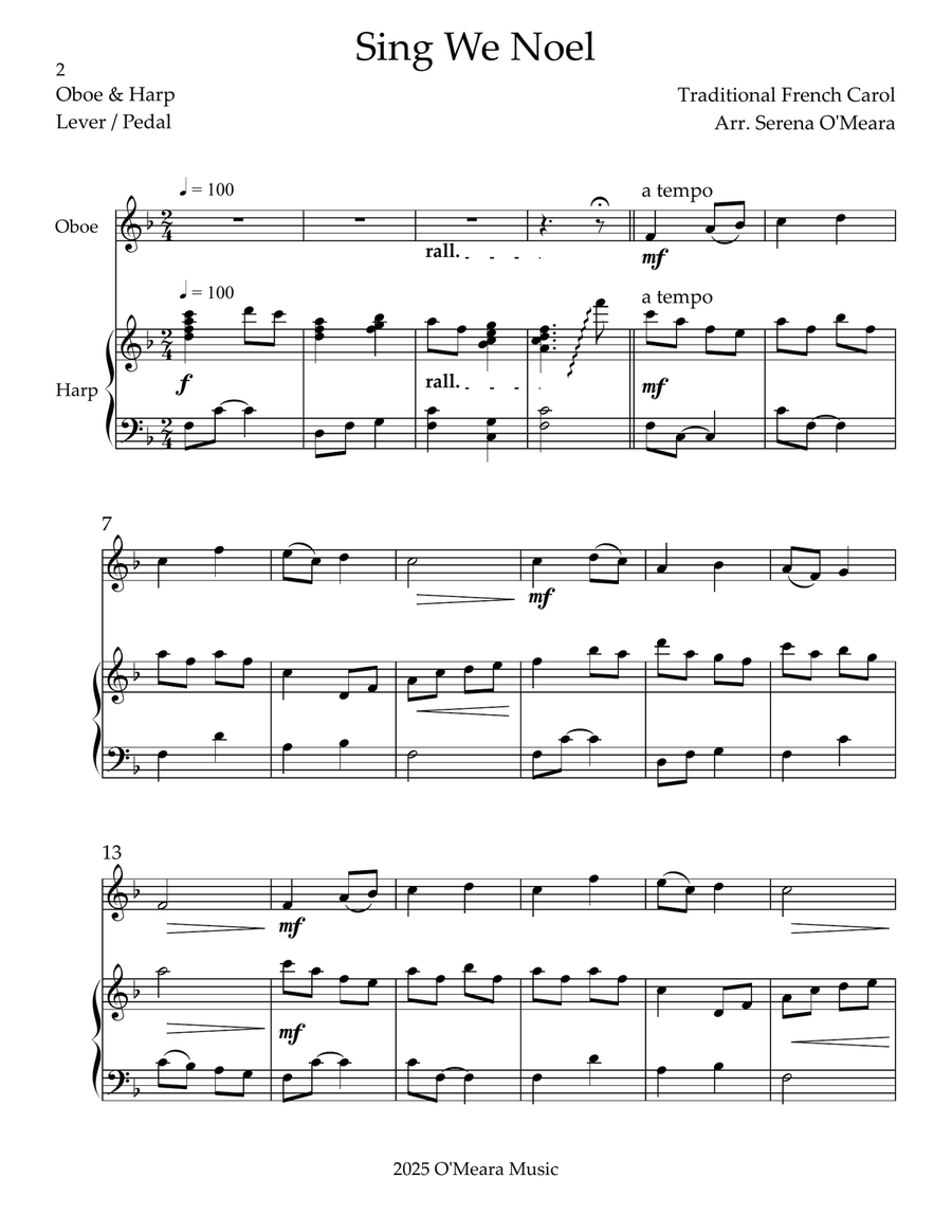 Sing We Noel, Duet for Oboe & Harp Small Ensemble scores gallery preview page 2